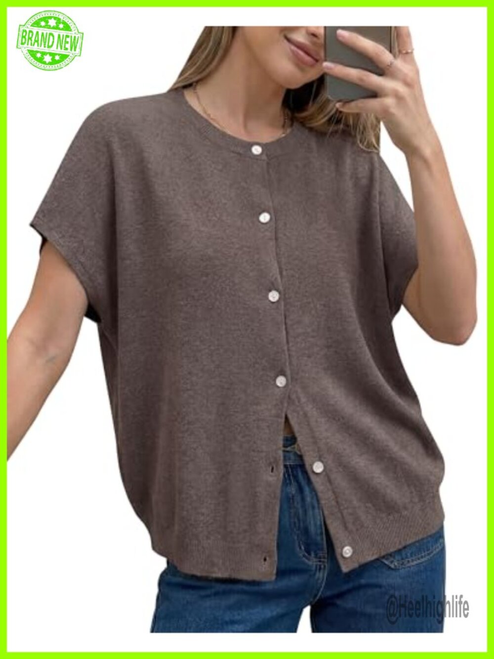 Wool Blend Short Sleeve Button Front Cardigan